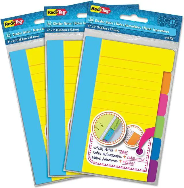 Alt view image 2 of 5 - Redi-Tag Divider Sticky Notes with Tabs Assorted Colors 60 Sheets/Set 3 Sets/Box 10245