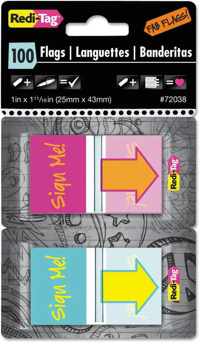 Alt view image 6 of 9 - Pop-Up Fab Page Flags w/Dispenser, "Sign Me!", Red/Orange, Teal/Yellow, 100/Pack