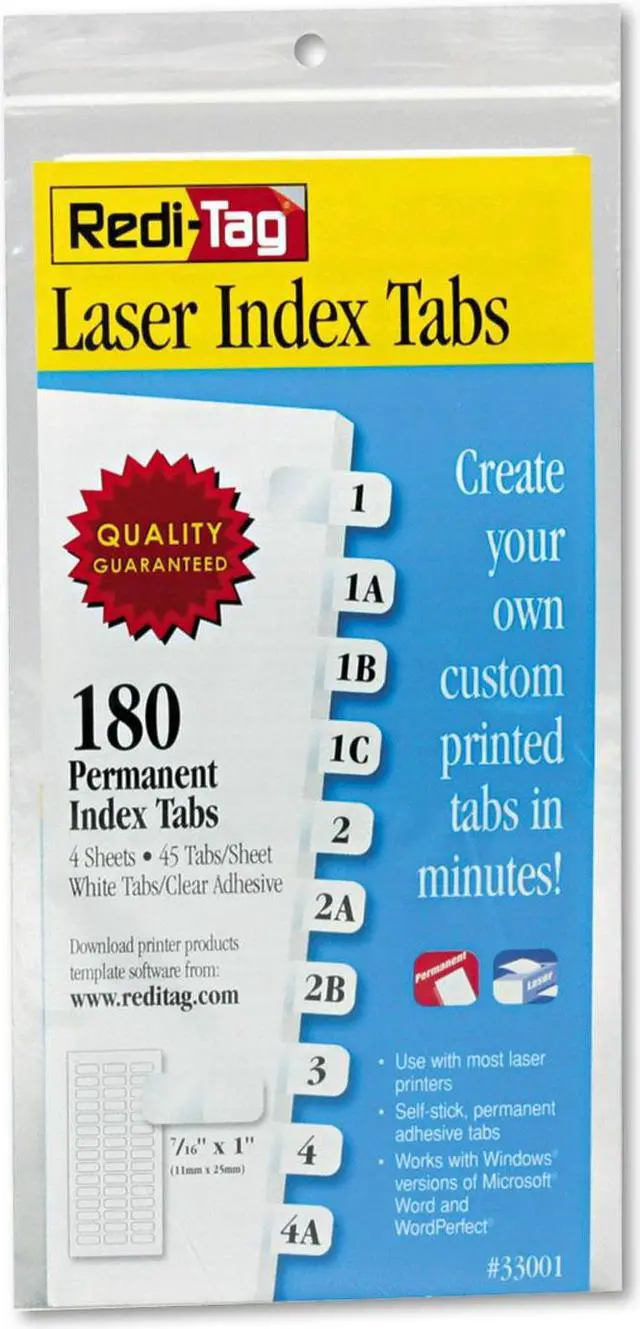 Alt view image 7 of 16 - Redi-Tag Laser Printable Index Tabs 7/16 Inch White 180/Pack 33001