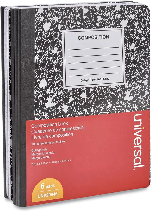 Alt view image 2 of 9 - Innovera 20946 Composition Book, College Rule, 9 3/4 X 7 1/2, White, 100 Sheets, 6/Pack