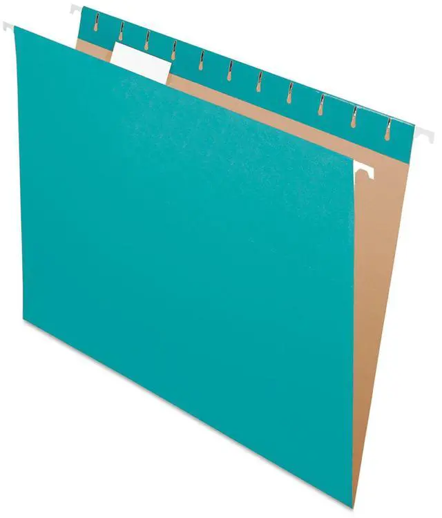 Alt view image 2 of 14 - Pendaflex Essentials Colored Hanging Folders 1/5 Tab Letter Aqua 25/Box 81616