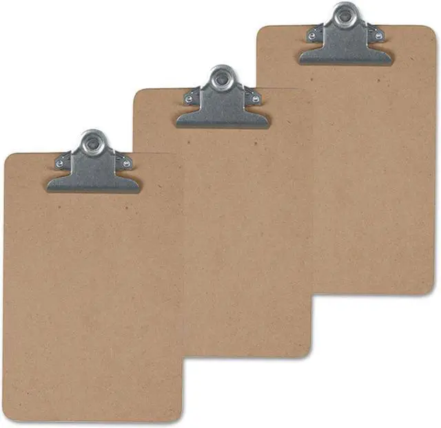 Alt view image 2 of 5 - Universal 40305VP Hardboard Clipboard, 1 Inch Capacity, Holds 8 1/2 X 14, Brown, 3/Pk