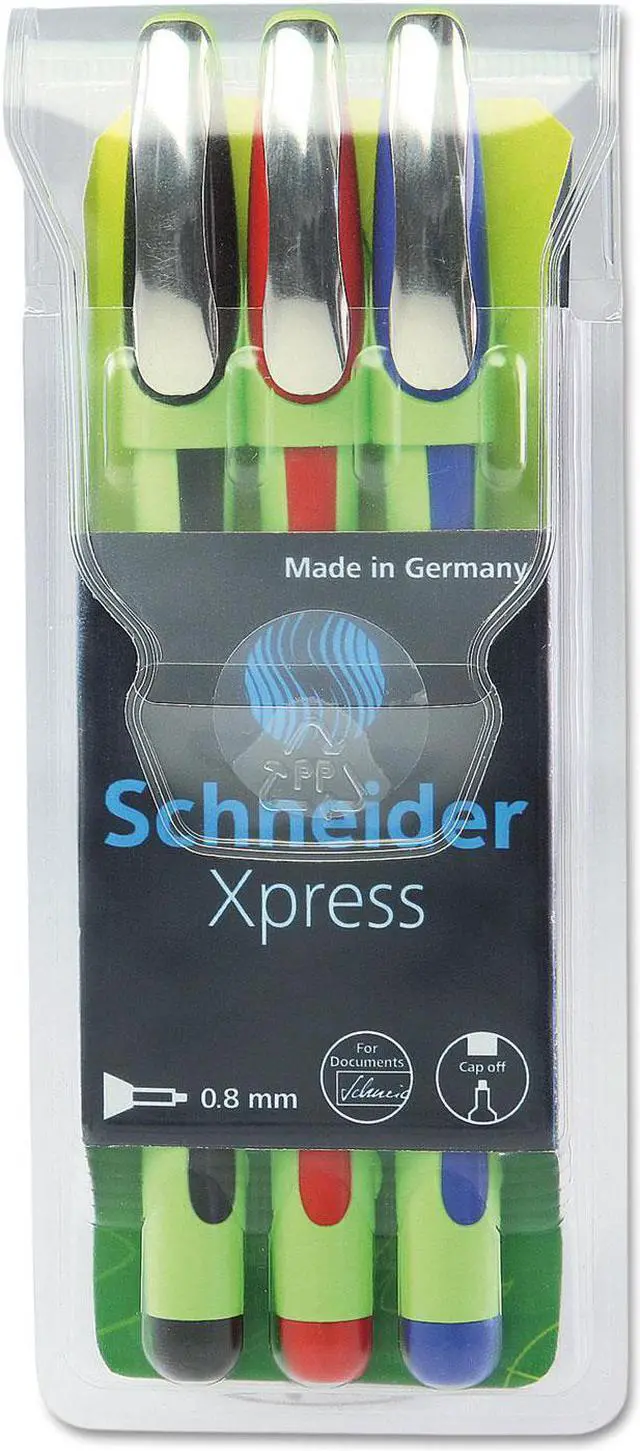 Main image of Xpress Fineliner Porous Point Pen Stick Medium 0.8 mm Assorted Ink Colors Green Barrel 3/Pack 190093