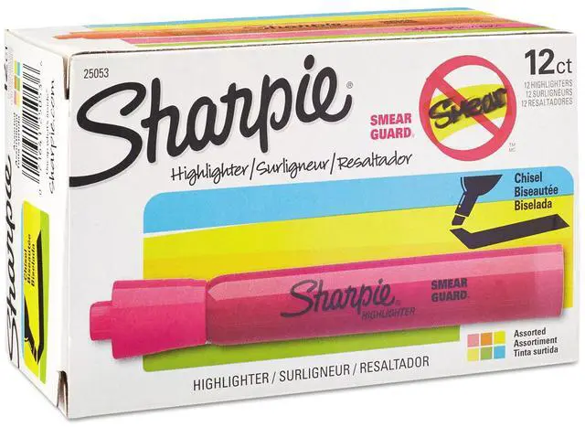 Alt view image 7 of 11 - SHARPIE 25053 Smear Guard Highlighter Set, Chisel Tip Fluorescent Colors PK12