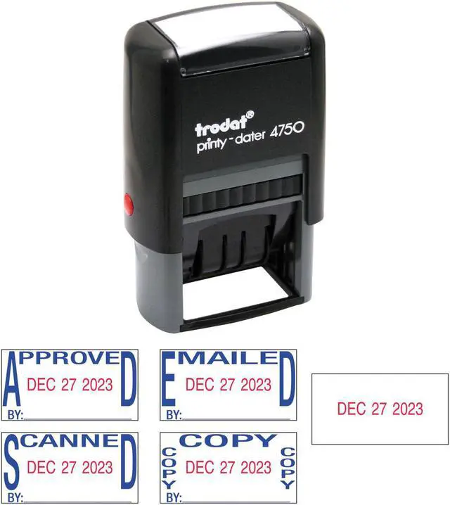Alt view image 3 of 7 - Trodat E4756 Economy 5-In-1 Date Stamp, Self-Inking, 1 X 1 5/8, Blue/Red