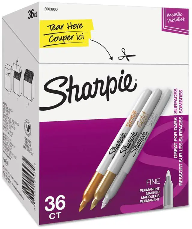 Alt view image 2 of 9 - Sharpie 2003900 Metallic Permanent Markers, Fine Point, Gold/Silver/Bronze, 36/PacK
