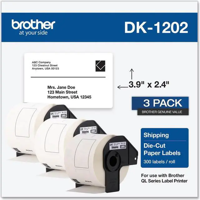 Main image of Brother DK-1202 Label Printer Labels 2.4" x 3.9" White Labels/Roll 3 Rolls/Box (DK-12023PK)