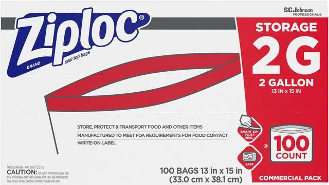 Alt view image 2 of 9 - Ziploc 682253 Double Zipper Bags, Plastic, 1.75 Mil, 2Gal, Clear W/Write-On Panel, 100/Carton