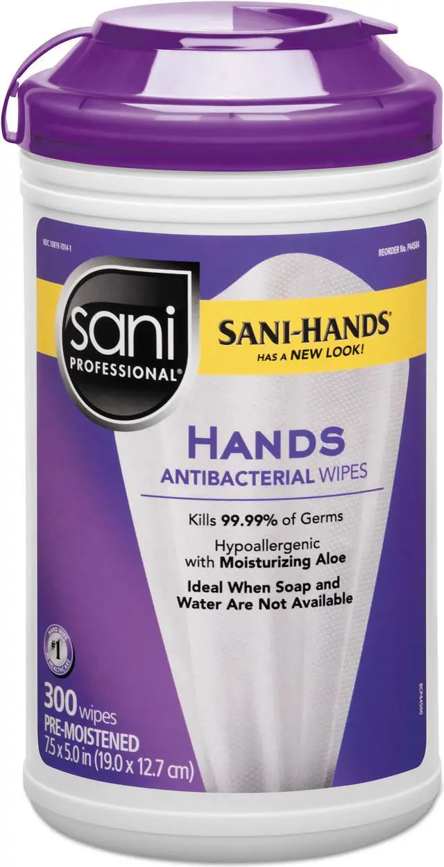 Alt view image 2 of 3 - Sani Professional P44584 Hands Anti-bacterial Hand Wipes, Extra Large Canister 300 ct.
