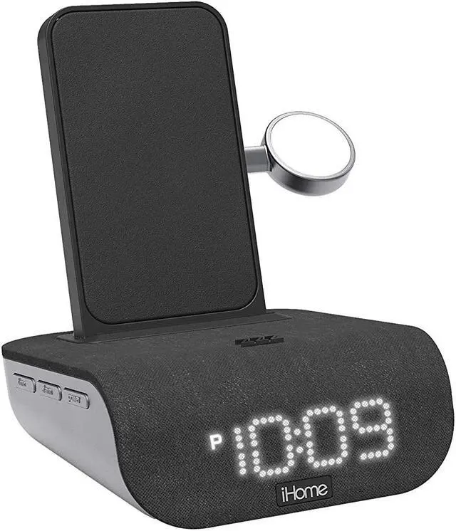 Alt view image 4 of 11 - iHome Wireless Charging Alarm Clock TimeBase Pro+ with Bluetooth/USB and Apple Watch Black Speakers and Alarm Clocks
