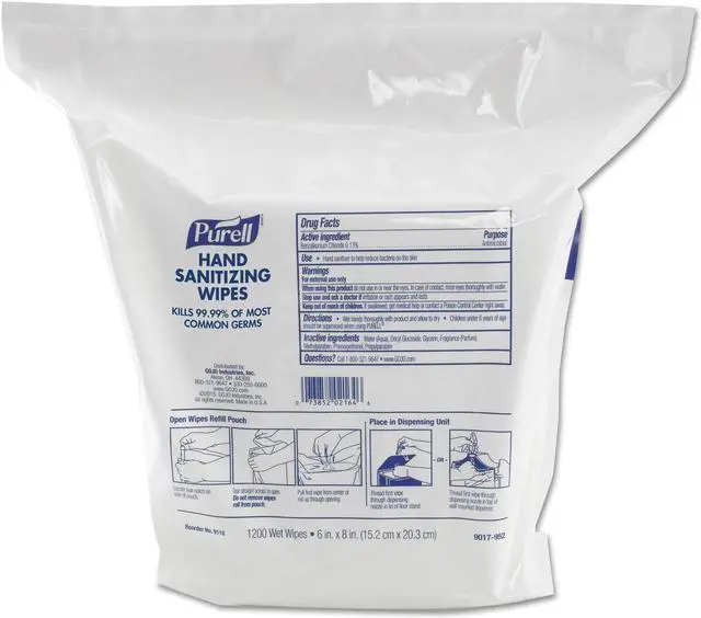 Alt view image 3 of 3 - 6" x 8" Citrus Fragrance Hand Sanitizer Wipes, 1200 Wipes per Container, 2 PK