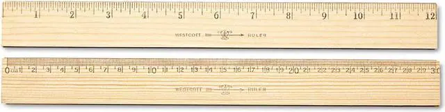 Alt view image 5 of 6 - Westcott Wood Ruler Metric and 1/16" Scale with Single Metal Edge 30 cm 10375