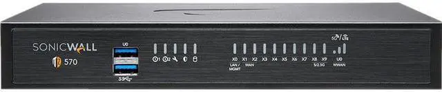 Main image of SonicWall TZ570P Network Security/Firewall Appliance - 10 Port - 10/100/1000Base-T - 5 Gigabit Ethernet - DES, 3DES, MD5, SHA-1, AES (128-bit), AES (192-bit), AES (256-bit) - 10 x RJ-45 - 2 Total Expa
