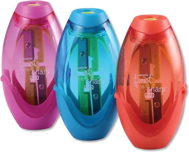 Alt view image 2 of 6 - Bostitch Two-Hole Twist-n-Sharp Pencil Sharpener Random Assorted Colors 6/Pack
