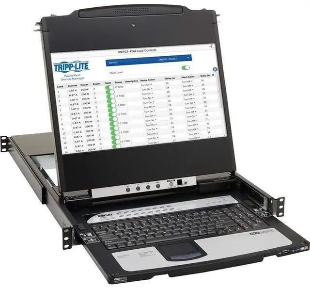 Main image of Eaton Tripp Lite Series NetDirector 16-Port DisplayPort KVM Switch Console with 17 in. LCD IP Remote Access Dual Rail 1U Rack-Mount TAA