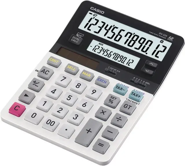 Alt view image 6 of 10 - CASIO DV-220 D-220 Dual Display Calculator, Battery/Solar Powered - 1.4" x 5.3" x 7.4" - White - 1 Each