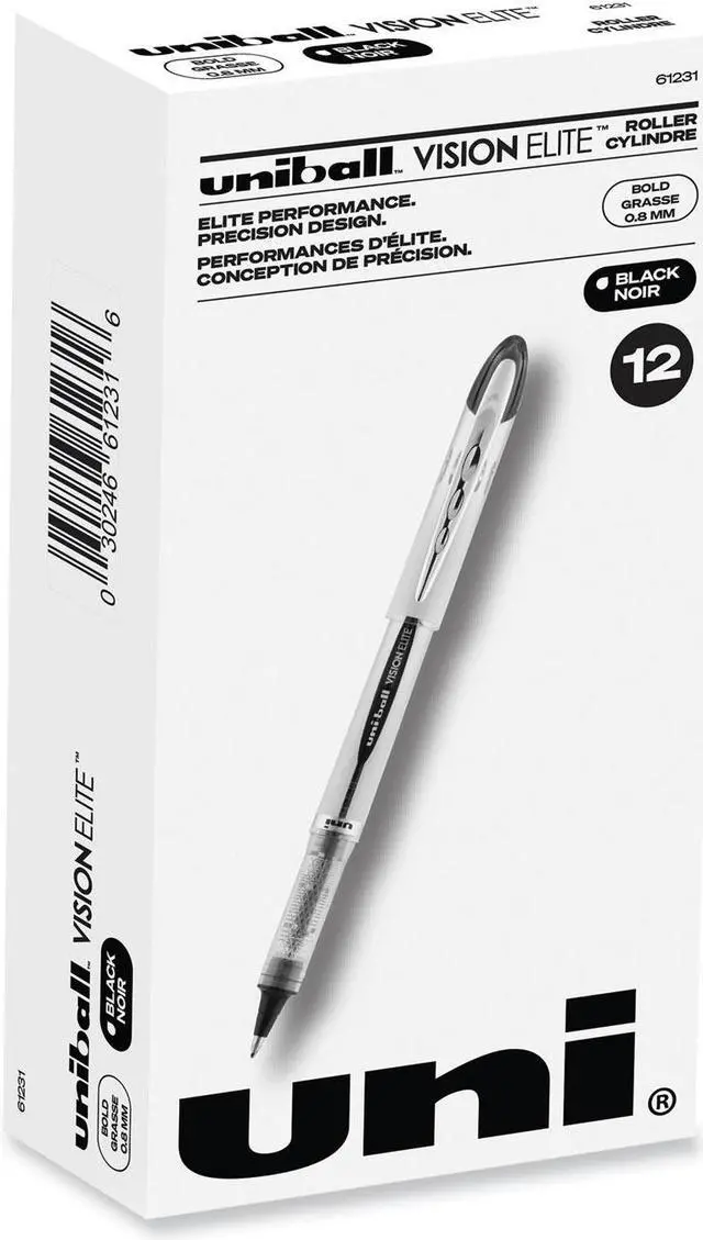 Alt view image 3 of 10 - uni-ball 61231 VISION ELITE Stick Roller Ball Pen, Black Ink, 0.8mm