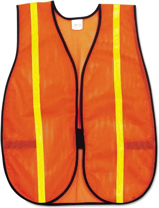 Alt view image 3 of 3 - River City 611-V211R Polyester Mesh Safety Vest, 3/4 In., Lime Green Stripe, One Size Fits All