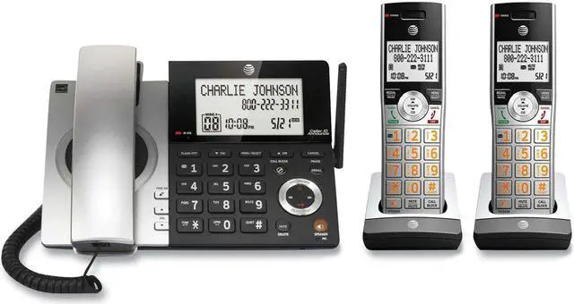 Alt view image 2 of 2 - AT&T CL84207 2-Handset Corded/Cordless Telephone Silver/Black 726479