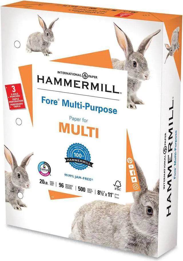 Alt view image 7 of 13 - Hammermill MP Paper 20Lb 3-Hole 8-1/2"x11" 96 GE/112 ISO WE 103275RM