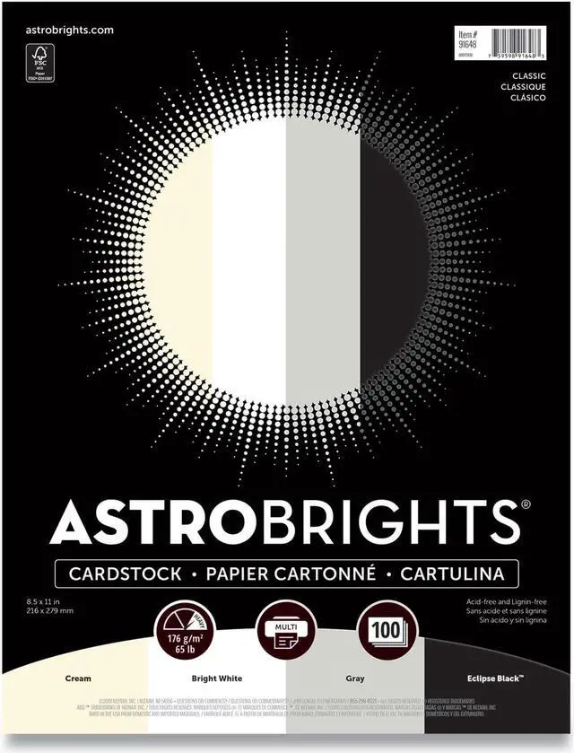 Alt view image 4 of 8 - Astrobrights 65 lb. Cardstock Paper 8.5" x 11" Classic Assortment 100 Sheets/Ream (91648)