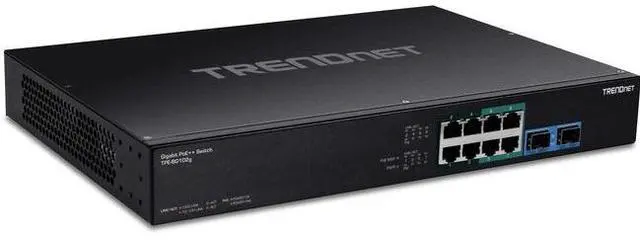 Alt view image 7 of 9 - TRENDnet 10-Port Gigabit PoE++ Switch, TPE-BG102g, 8 x Gigabit  PoE++ Ports, 2 x Gigabit SFP Ports, 240W PoE Power Budget, 20Gbps,  Internal Power Supply, Lifetime Protection, Black