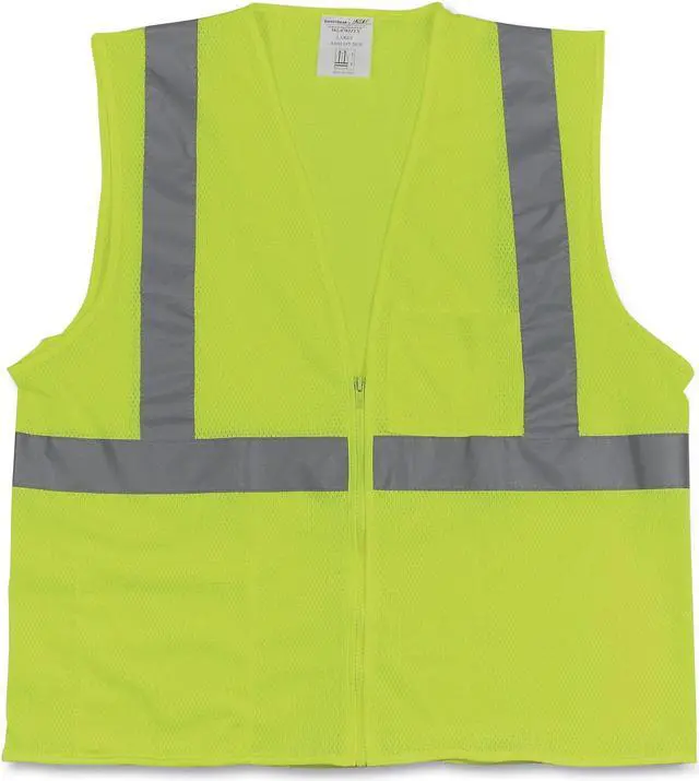 Main image of Two-Pocket Zipper Safety Vest Hi-Viz Lime Yellow Large 3020702ZLYL
