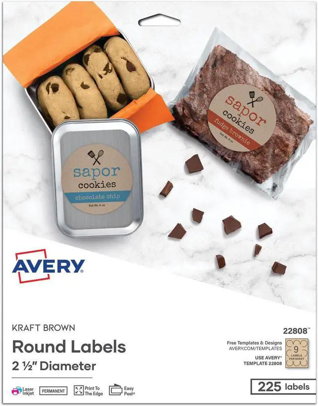 Alt view image 14 of 20 - Avery Round Print-to-the-Edge Labels 2 1/2" dia Brown Kraft 225/PK 22808