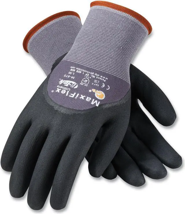 Alt view image 2 of 9 - PIP 34-875/L Foam Nitrile Coated Gloves, 3/4 Dip Coverage, Black/Gray, L, 12PK