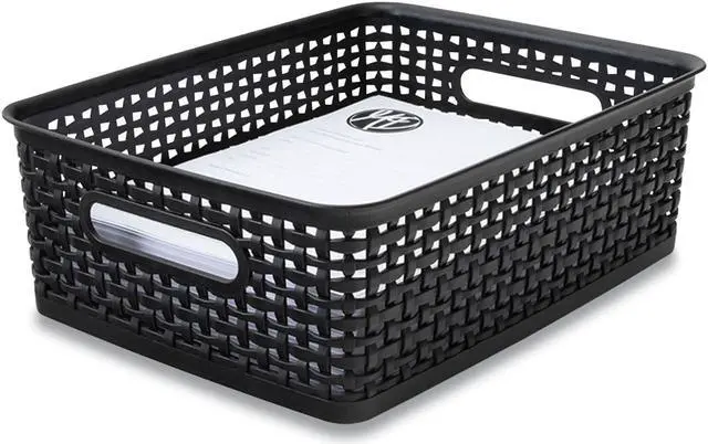 Alt view image 7 of 8 - Advantus Plastic Weave Bin Medium 14" x 10.5" x 4.63" Black 36003