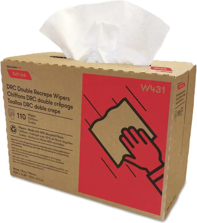 Alt view image 2 of 2 - Cascades W431 Double Recrepe Wipers, 9 1/4 X 12 1/2, White, 110/Box, 12 Box/Carton