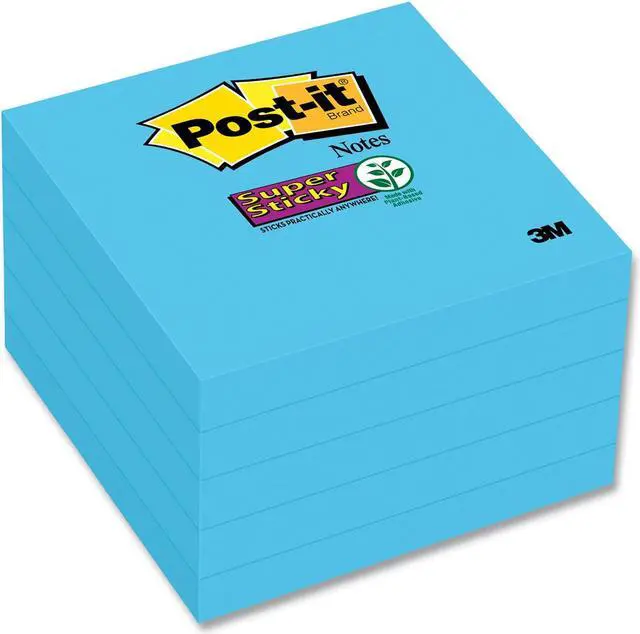 Alt view image 2 of 3 - Post-it® Super Sticky Notes 654-5SSBE, 3 in x 3 in (76 mm x 76 mm), Electric Blue, 5 Pads/Pack