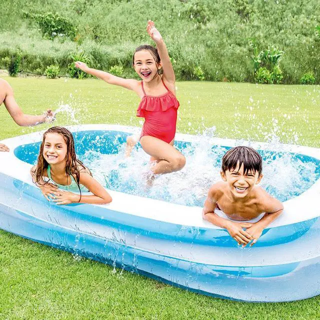 Alt view image 5 of 11 - Intex Inflatable 8.5' x 5.75' Swim Center Family Pool for 2-3 Kids, Blue & White