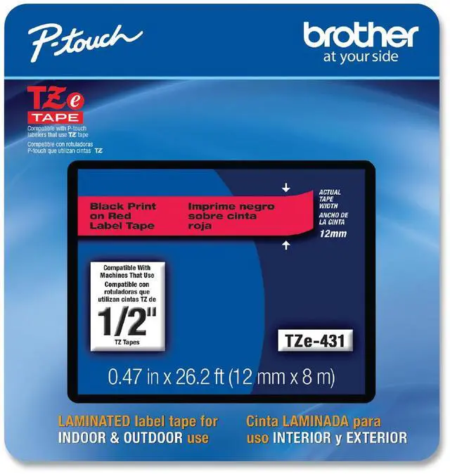 Main image of 12MM BLACK TEXT ON RED LABEL TAPE
