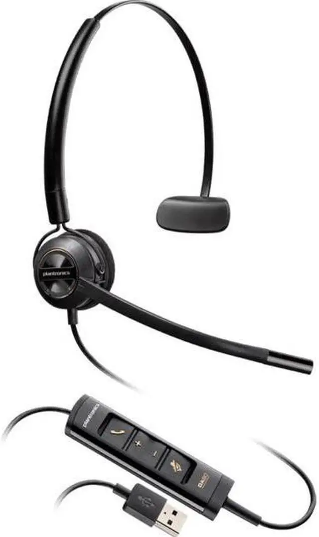 Main image of Poly (Plantronics + Polycom) EncorePro 545 USB-A and USB-C USB Headset (Plantronics) - Acoustic Hearing Protection - Hold & Call Answer Buttons - Convertible Wearing Style, Black, Standard Version
