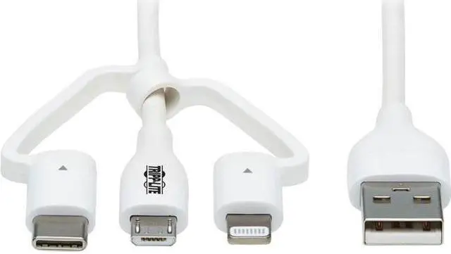 Main image of Tripp Lite 4ft Safe-IT Universal USB-A to Lightning USB Micro-B and USB-C Cable