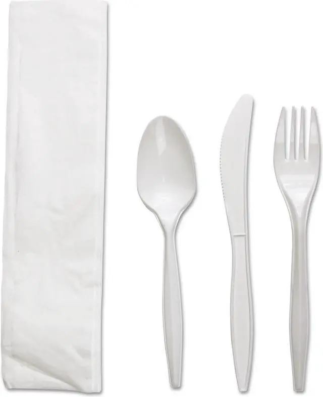 Alt view image 3 of 3 - Boardwalk BWKFKTNMWPPWH Four-Piece Cutlery Kit, Fork/Knife/Napkin/Teaspoon