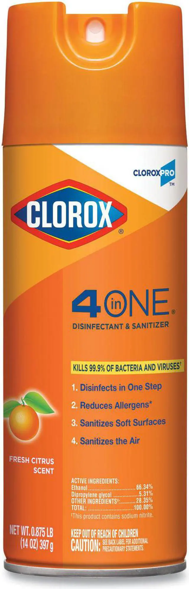 Alt view image 2 of 2 - 4-IN-ONE DISINFECTANT AND SANITIZER, CITRUS, 14 OZ AEROSOL