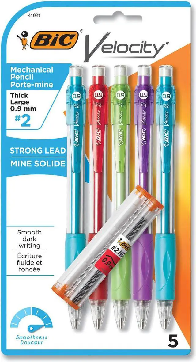Alt view image 16 of 20 - Bic Mechanical Pencil Refillable Rubbergrip .9mm 5/PK Assorted MVP51