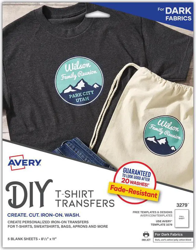 Alt view image 2 of 2 - Avery Dennison Dark T-Shirt Transfers Letter 8.5 Inch x 11 Inch Matte 5 Transfers Iron-on Transfer 3279