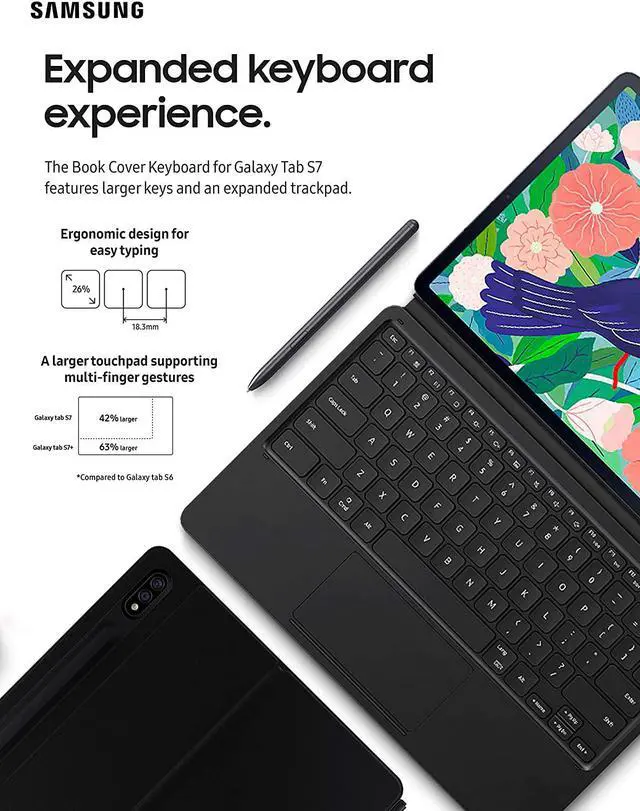 Alt view image 17 of 20 - Samsung Galaxy Tab S7 Book Cover KeyboardEF-DT870UBEGUJ Black