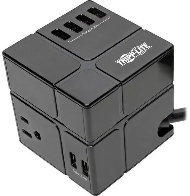 Alt view image 3 of 4 - Tripp Lite Safe-IT Cube Surge Protector & Charging Station, 3-Outlets, 6-USB Fast Charging Ports, Antimicrorial Protection, 8ft / 2.4M Cord (TLP368CUBEUAM)