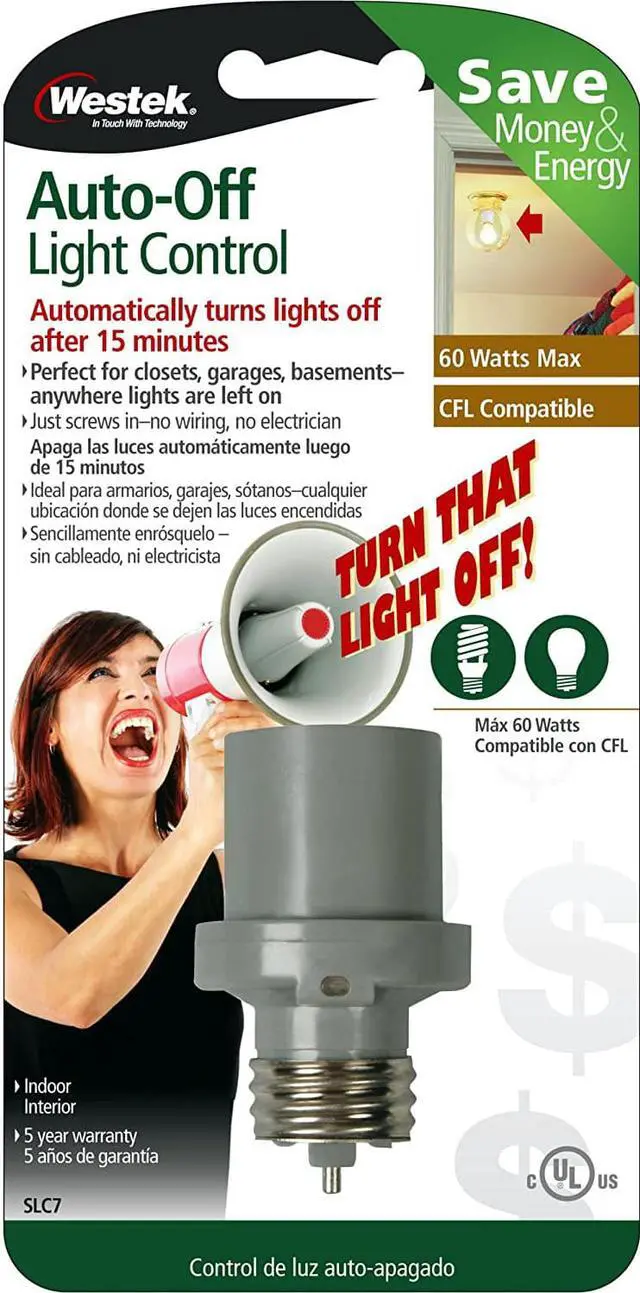 Alt view image 2 of 2 - Westek Auto-Off Screw-In 60W Auto-Off Lightbulb Socket Light Control SLC7