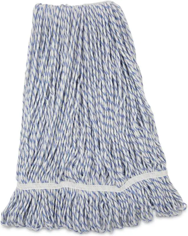 Alt view image 4 of 5 - Mop Head, Floor Finish, Narrow, Rayon/Polyester, Large, White/Blue, 12/Carton BWK543CT