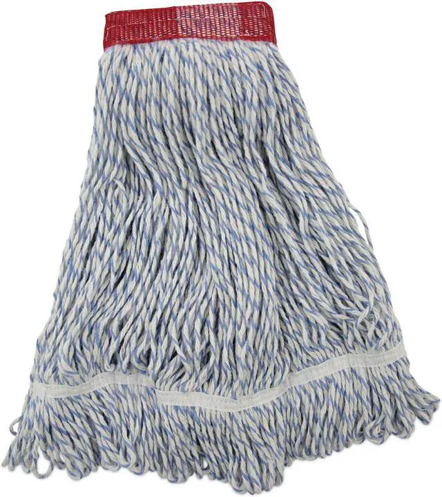 Alt view image 5 of 7 - Mop Head, Floor Finish, Wide, Rayon/Polyester, Large, White/Blue, 12/Carton BWK553