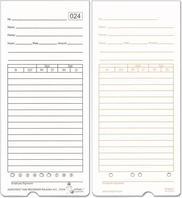Alt view image 9 of 9 - Acroprint Time Card for ATR480 Totalizing Electronic Time Clock 7 1/2 x 3.35 50