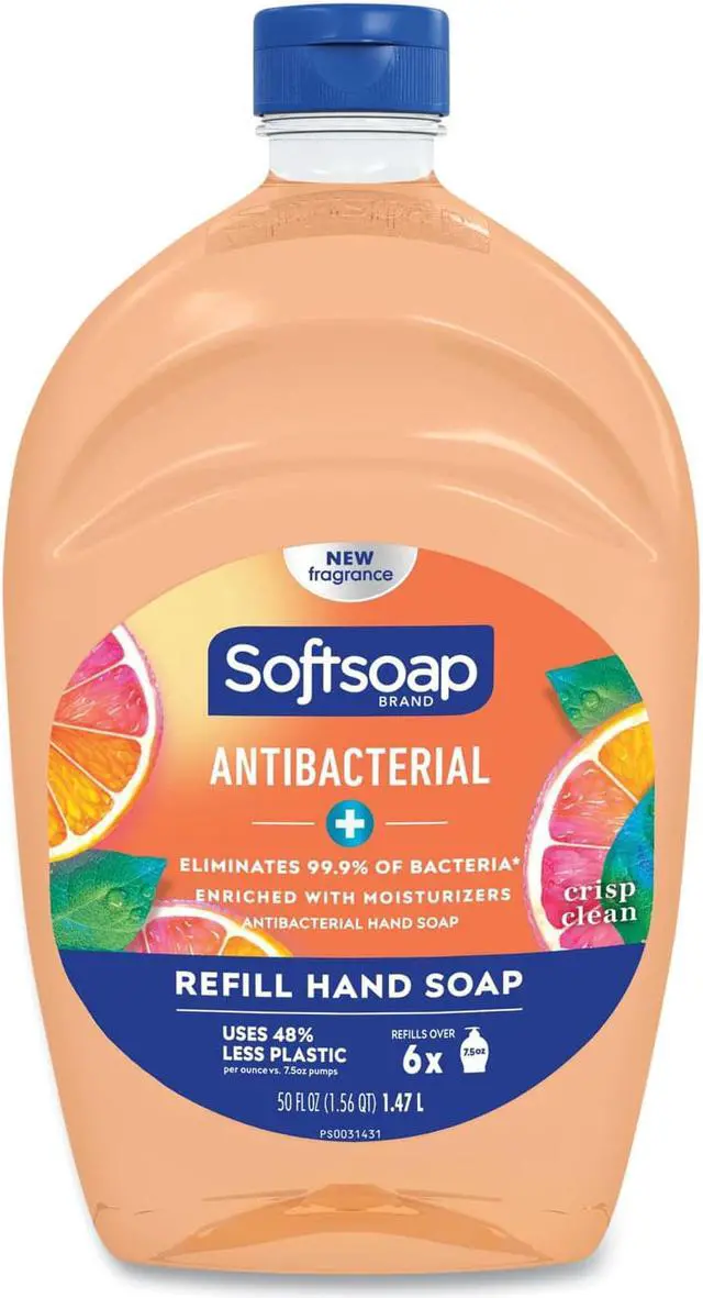 Alt view image 2 of 10 - Softsoap Antibacterial Liquid Hand Soap Refill for Dispenser Crisp Clean Scent 6/Carton (US05261ACT) 46325