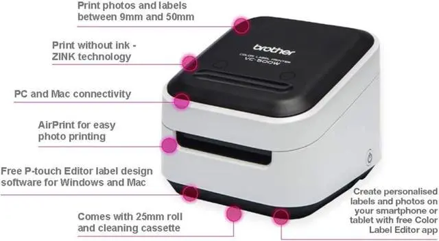 Alt view image 13 of 20 - Brother VC500W Wireless Compact Color Label & Photo Printer