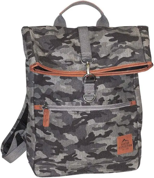 Main image of Buxton Men's Expedition II Huntington Gear Fold-Over Canvas Backpack Gray Camo