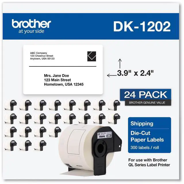 Main image of Brother Genuine DK-120224PK Die-Cut Shipping Labels 300 Labels/Roll 24 Rolls/Box
